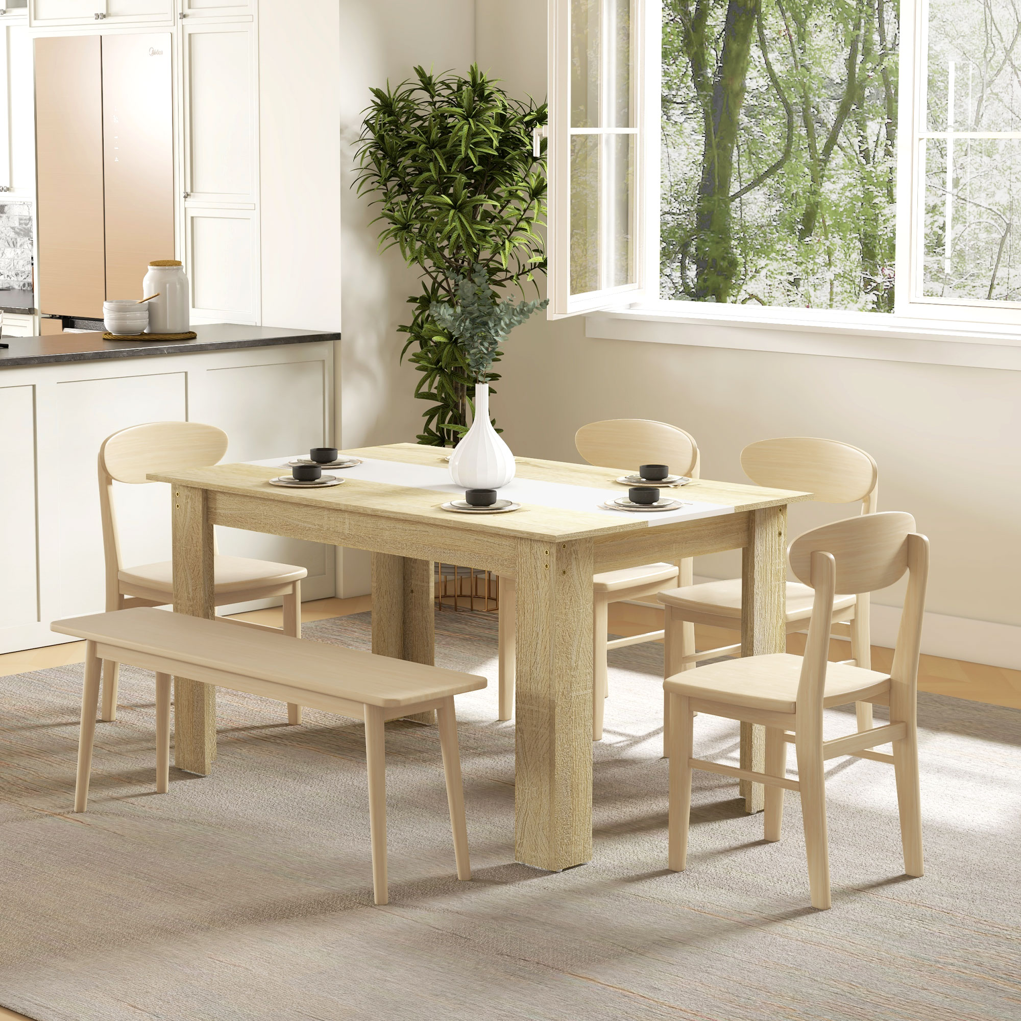 HOMCOM Esstisch für 6 Personen in Natur- und Weißholzoptik, Maße: 140L x 90B x 75H cm
