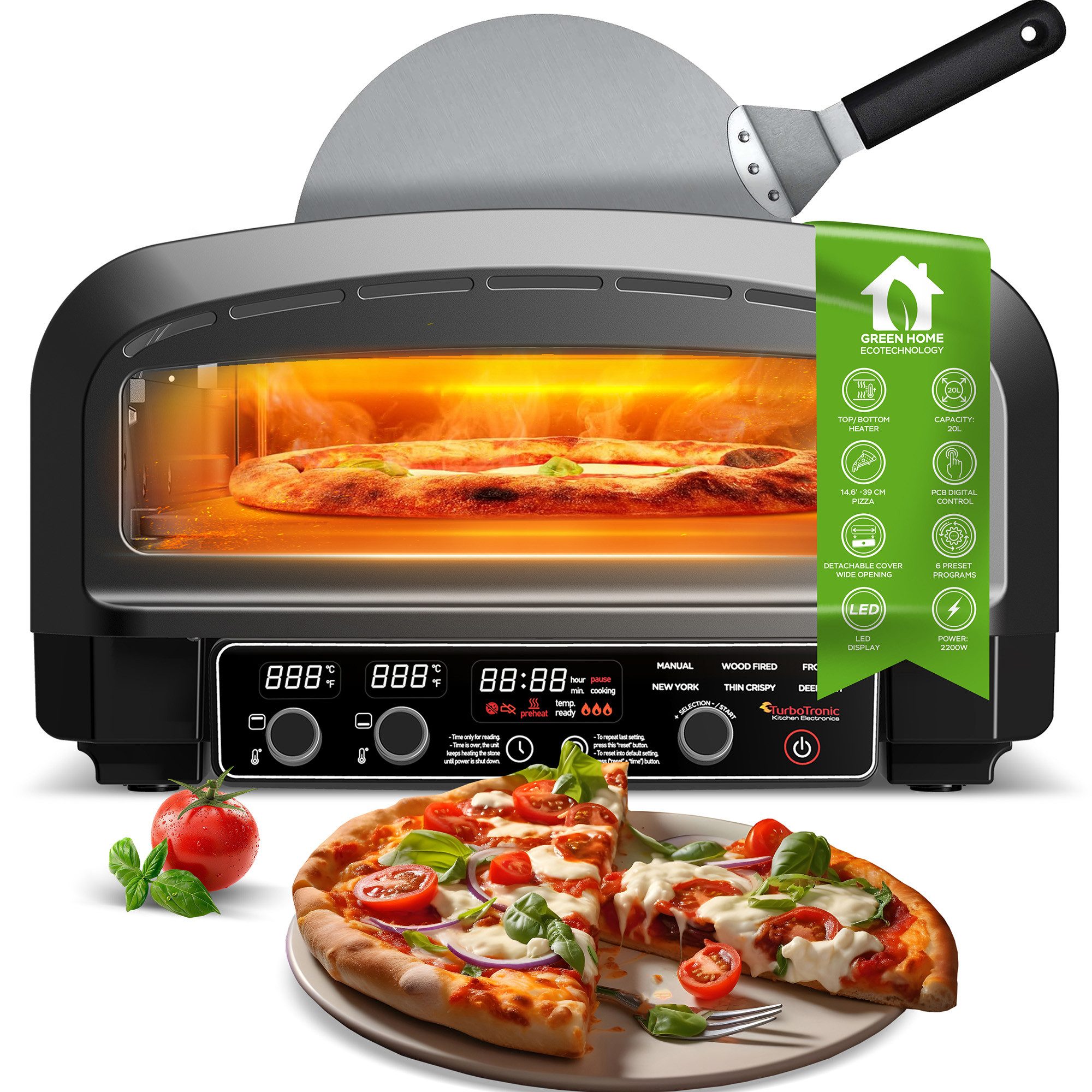 Pizzaofen bis 450°C für 37cm große Pizza New York Pizzastein Flammkuchen 2200W