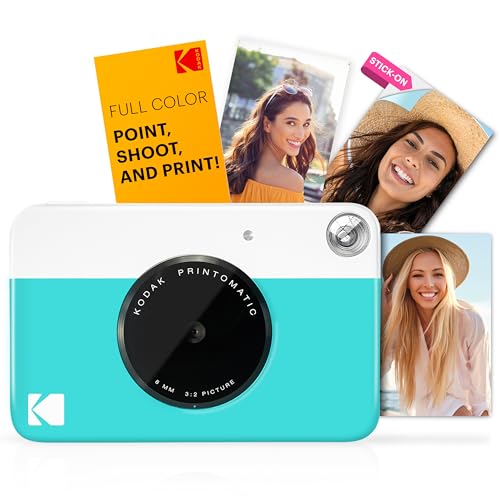 KODAK Printomatic Pacchetto iniziale per macchina fotografica a stampa istantanea a colori   Custodia morbida   Carta fotografica Zink 20pk   Foto colorate su carta adesiva 2x3"   Blu : Elettronica