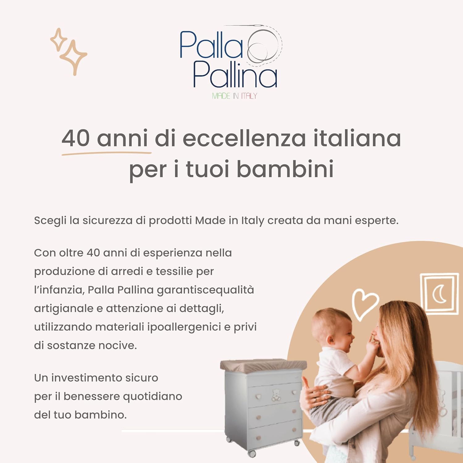 Palla Pallina Bedroom Wardrobe with 2 Doors with Slow Closing, 3 Adjustable Shelves and 2 Drawers Versatile and Safe for Parents with Babies Bedroom Wardrobe, 95 x 58 x 192 H cm, Made in Italy