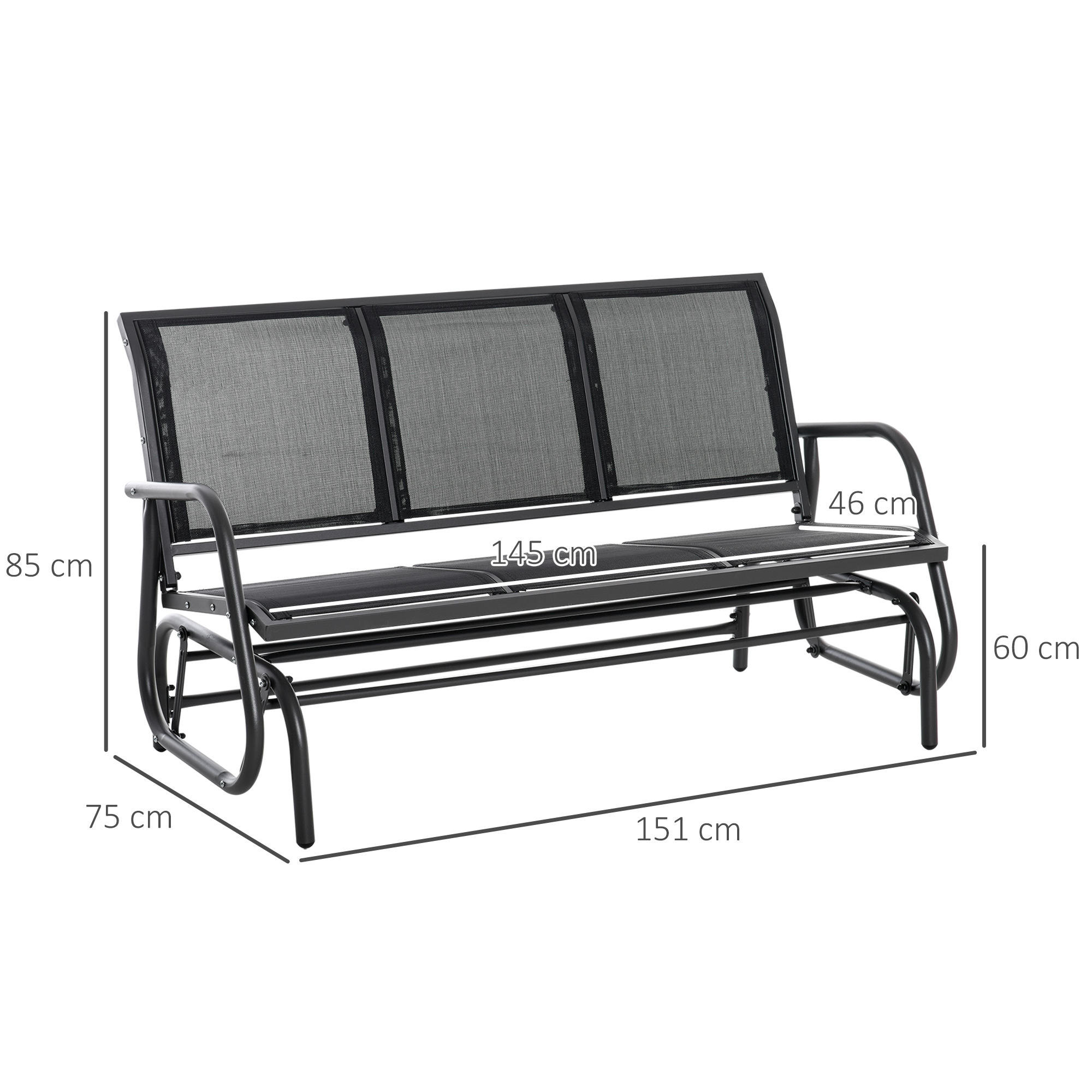 Schommelbank 3-zits tuinbank bank parkbank metaal 151 x 75 x 85 cm