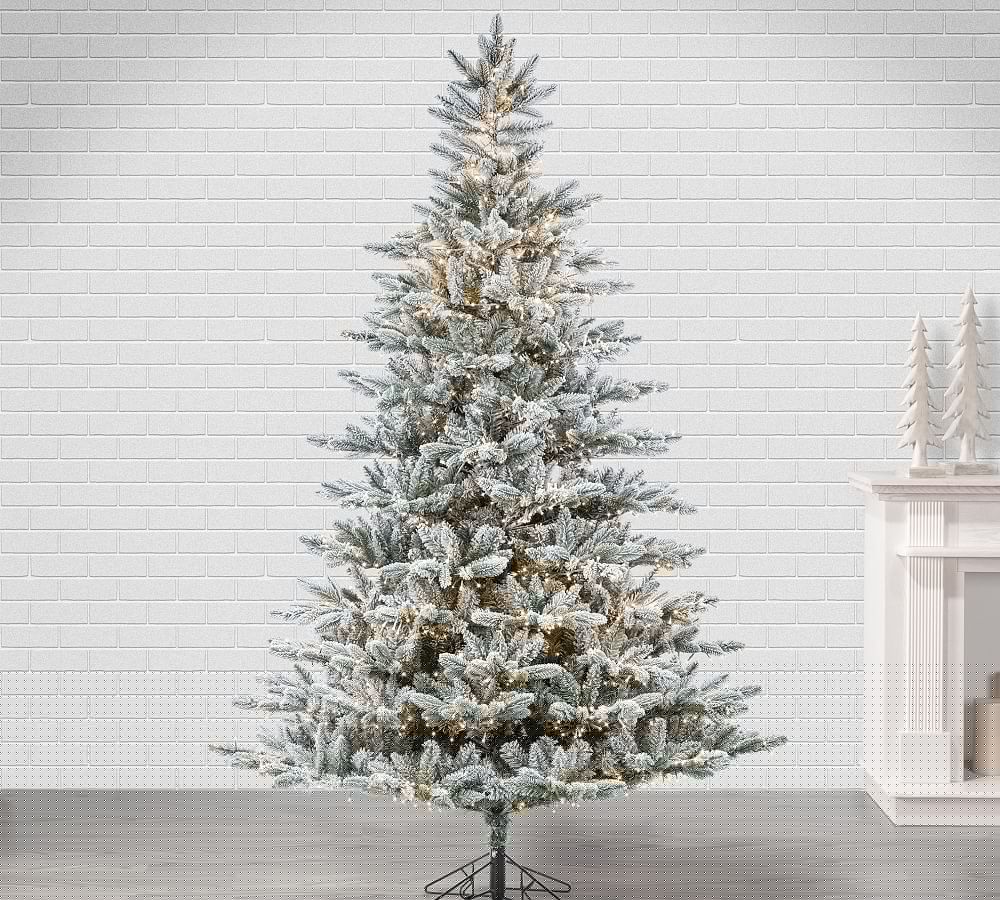 Pre-Lit Flocked Redwood Pine Faux Christmas Tree 7.5 Ft – 2000 LED Lights, Flame Resistant, Indoor Use