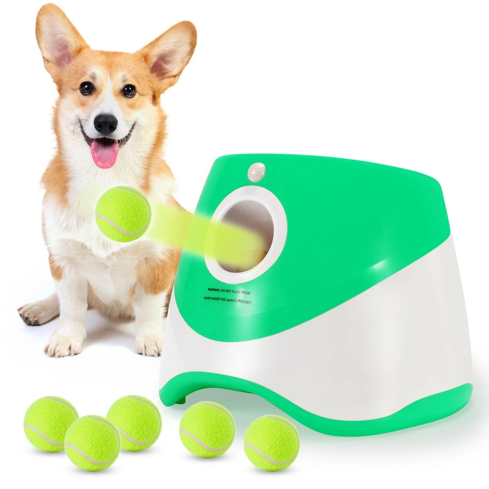 Automatic Ball Launcher for Dogs �C 3 Distance Settings & 6 Balls Included