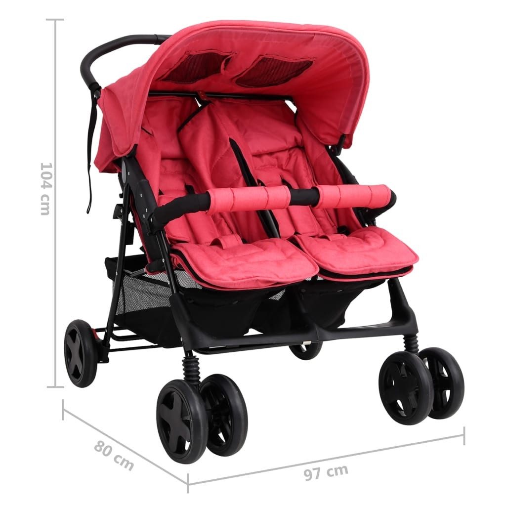 Kinder-Buggy aus Stahl, Leinen in Rot