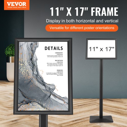VEVOR Informationsständer mit Metallsockel 420 x 297 mm Infoständer Verstellbarer Blickwinkel per Drehknopf Posterständer, Robuster Bodenstehender Schilderhalter Aufsteller für Displays, Werbung