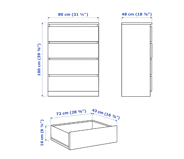 Cassettiera MALM 4 Cassetti, Impiallacciatura Rovere Sbiancato, 80x100 cm