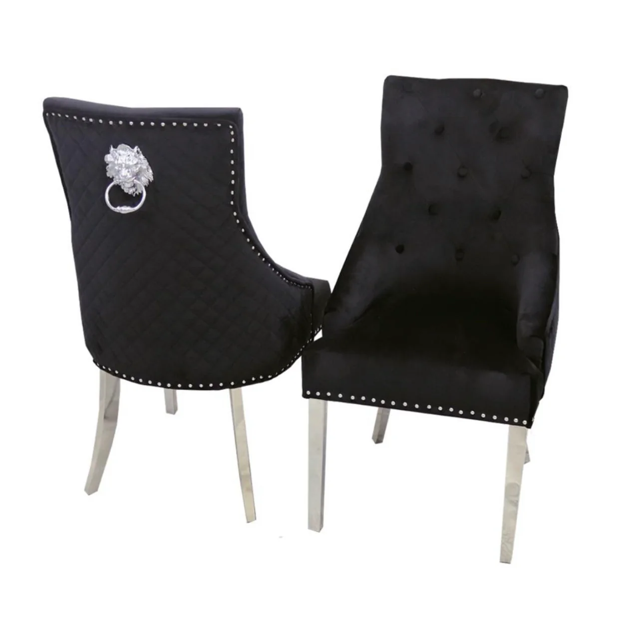 London Marble Dining Table With Majestic Dark Grey Lion Knocker Chairs