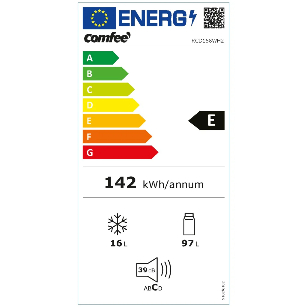 2025 comfee Tafelkoelkast met vriesvak 113L (97+16) RCD158WH2
