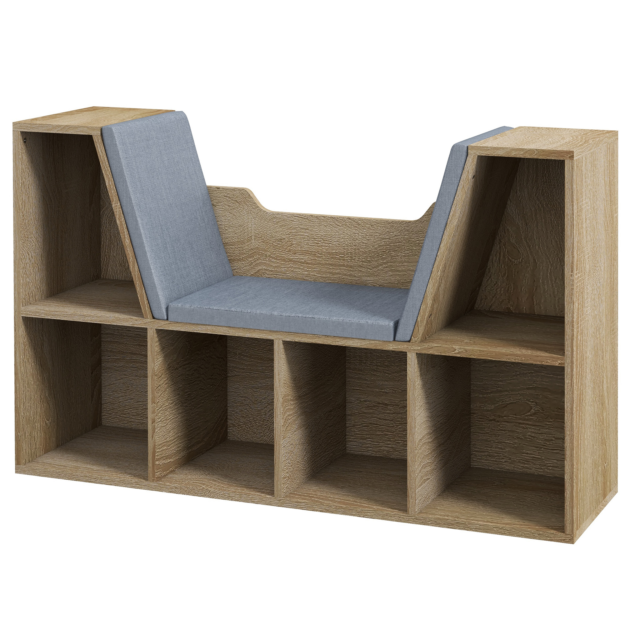 HOMCOM Bücherregal Bank 2-in-1 Design zeitgenössisch 6 Fächer 3 Kissen enthalten 102L x 30B x 61H cm Eiche Grau