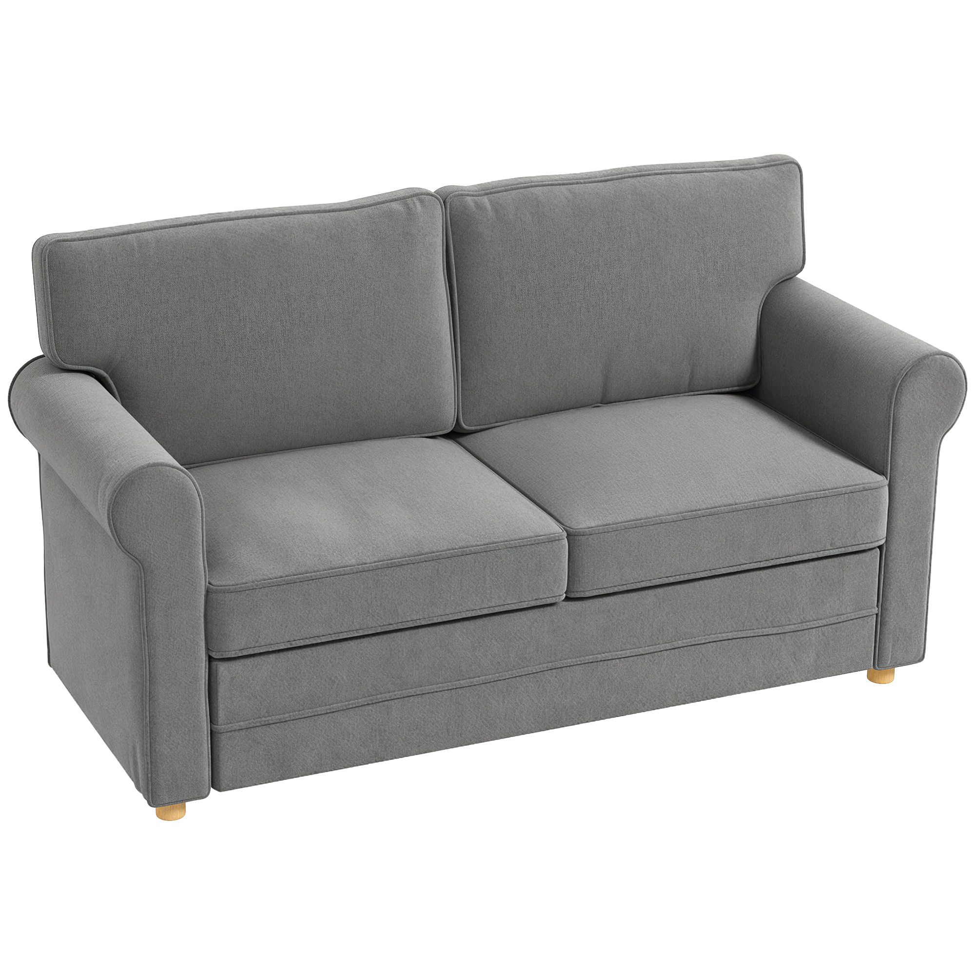 2-zitsbank, Compacte Woonkamerbank, Stof in Linnenlook, Zachte Zitkussens, Stalen Frame, Donkergrijs