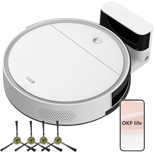 OKP Life Robot Vacuum K5 with 2500Pa Suction, Vacuum Robot Compatible with Alexa/APP/Wi Fi, Self Charging Super Mini Quiet Robotic Vacuum for Carpets and Hard Floors for Pet Owners