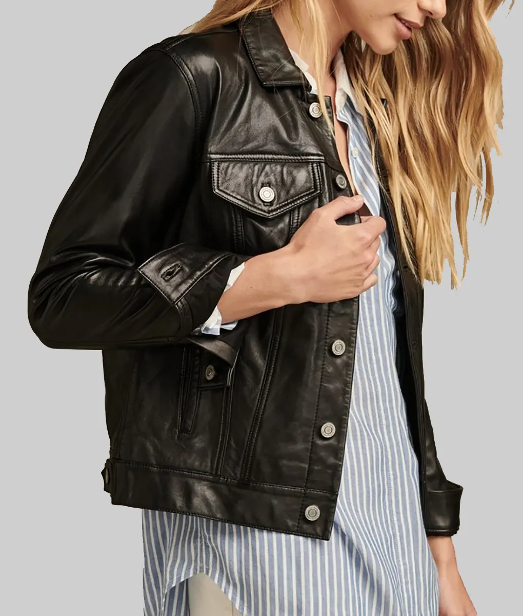 Florence Black Leather Trucker Jacket