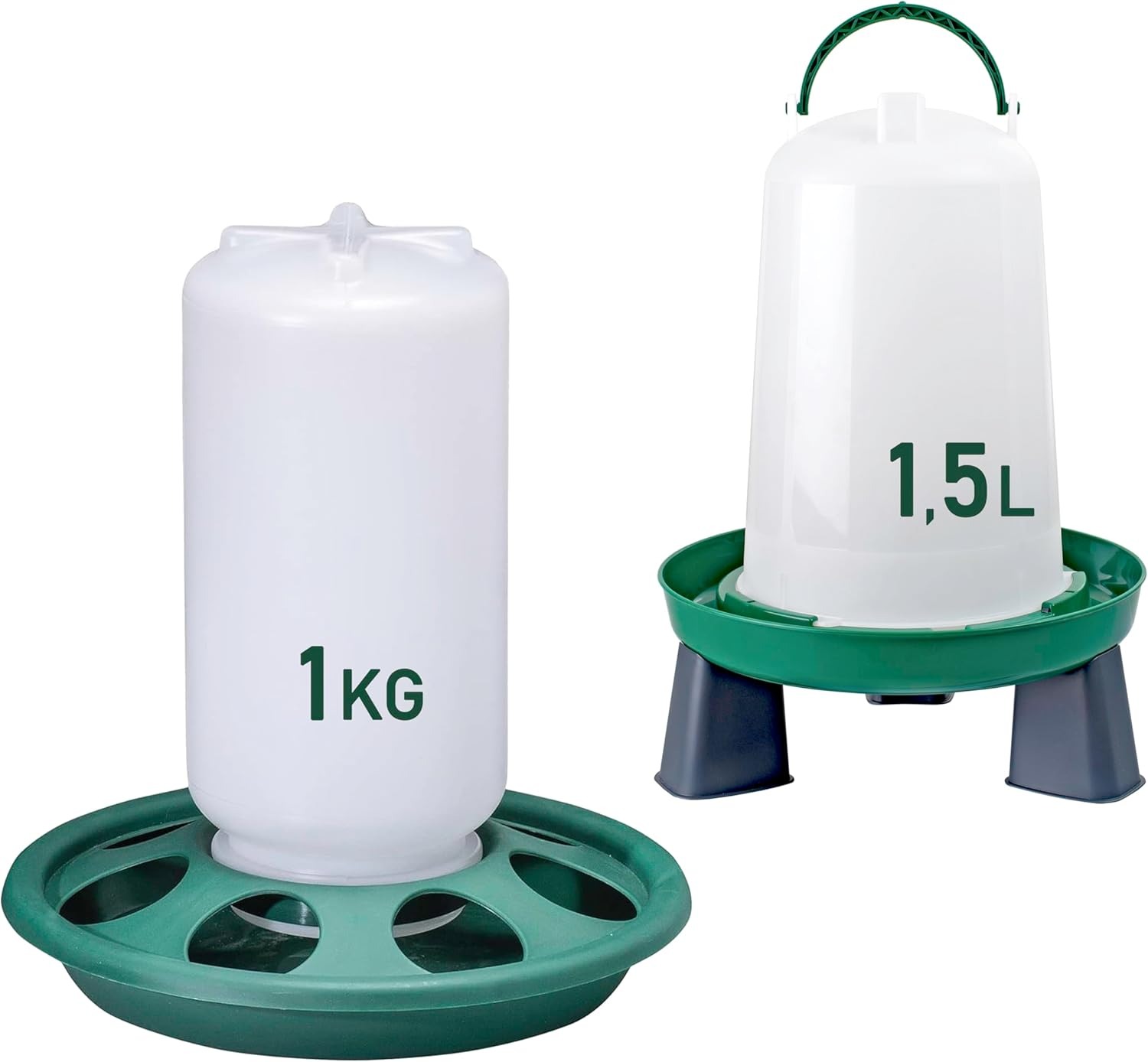 Mangiatoia per pulcini 1 Kg e Abbeveratoio per pulcini 1,5 L - in Plastica Trasparente Resistente – Piedini rimovibili - Mangiatoia per galline e Abbeveratoio per galline chiocce e quaglie