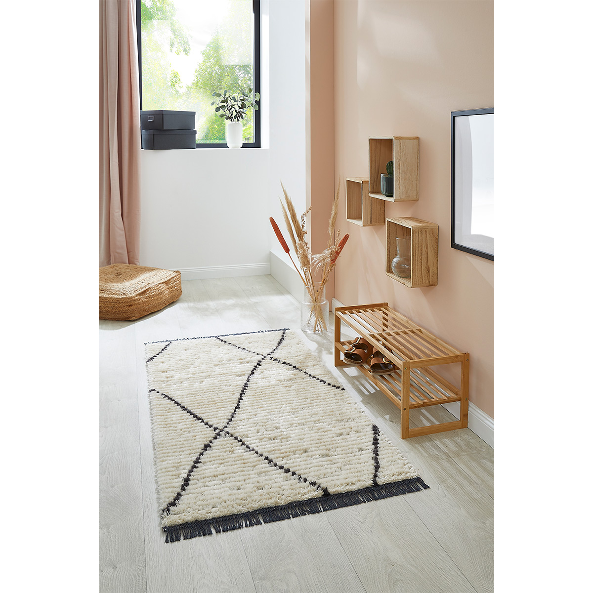 HOMCOM Hochflorteppich mit Fransen Beige 150 x 80 x 2,1 cm