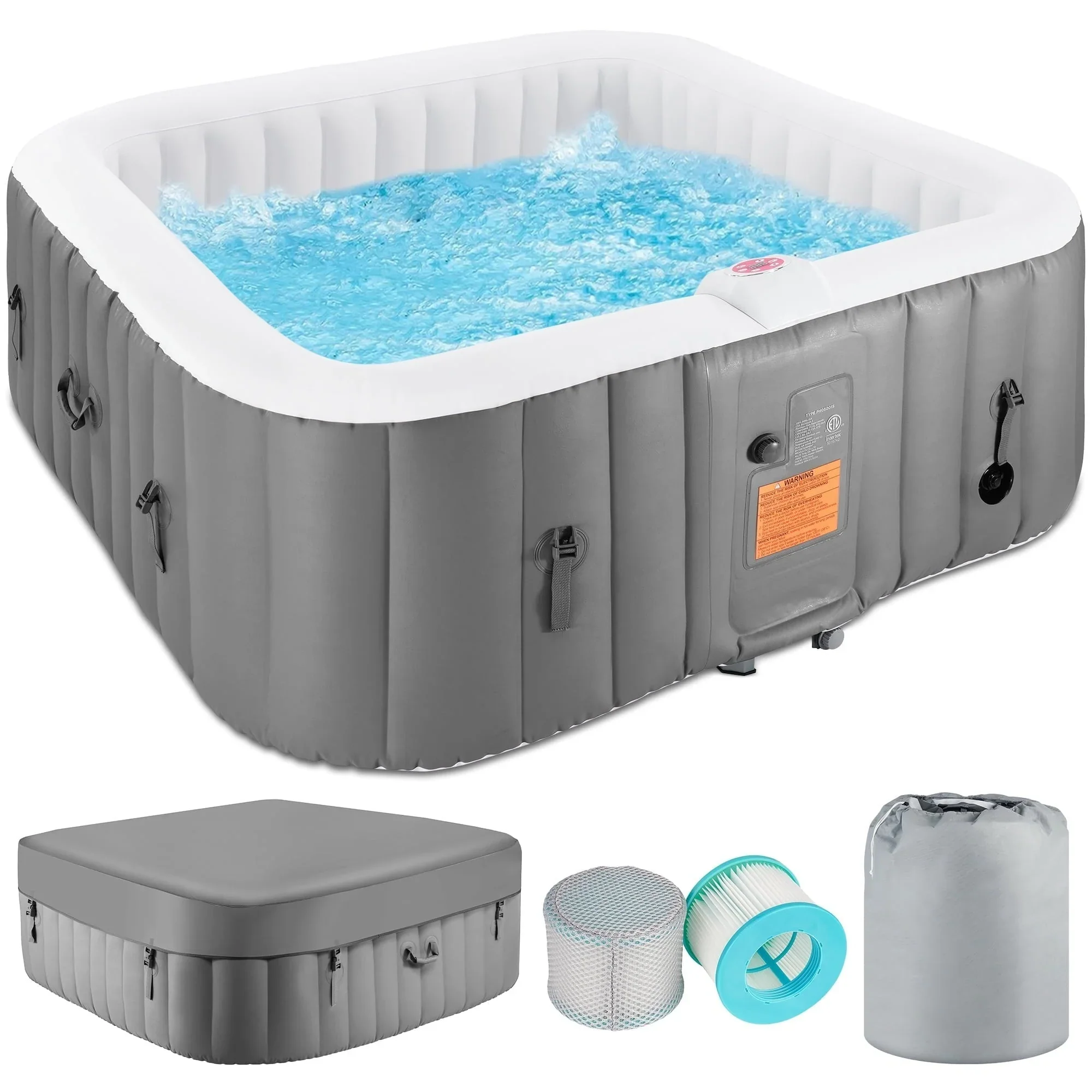4-6 Person Outdoor Inflatable Hot Tub Spa with Control Panel & 130 Jets, Insulated Tub Cover & Floor Protector - 75?锟斤拷W