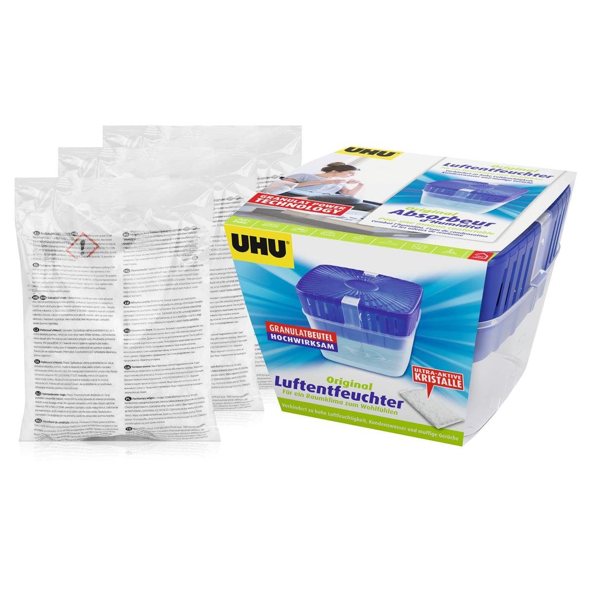 Luftentfeuchter 1x Uhu Air Max Luftentfeuchter Original 450g + 3x Nachfüllbeutel 450g