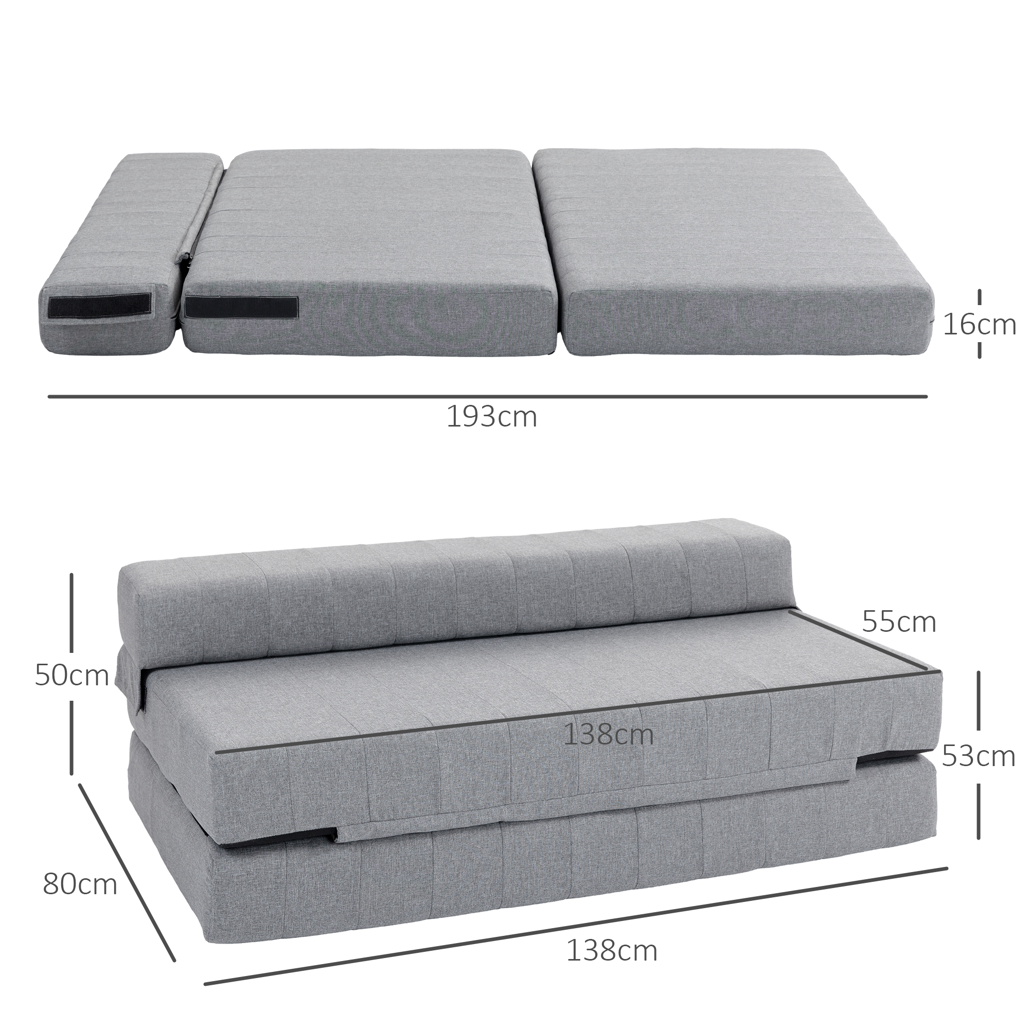Opvouwbare Gastenbed Stoel, Slaapbank, Opvouwbaar, tot 250 kg, 138x80x50 cm, Grijs