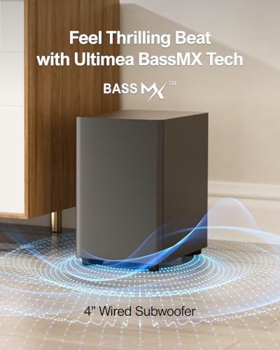 ULTIMEA Sound Bar Impianto Surround Virtuale per TV, Soundbar TV 7.1 330W, Soundbar per TV Impianto Audio Home Theater, App Controllo, Subwoofer, 4 Altoparlanti Surround, BT/OPT/AUX, Aura A40 : Elettronica