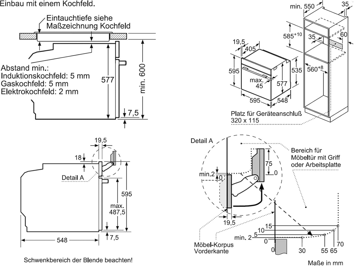 Bosch HMG7361B1, Serie 8 smarter Einbau-Backofen mit Mikrowellenfunktion, 60 x 60 cm, Made in Germany, Schwarz, Air Fry, Digitaler Bedienring, Touchdisplay, Automatikprogramme, Reinigungsunterstützung