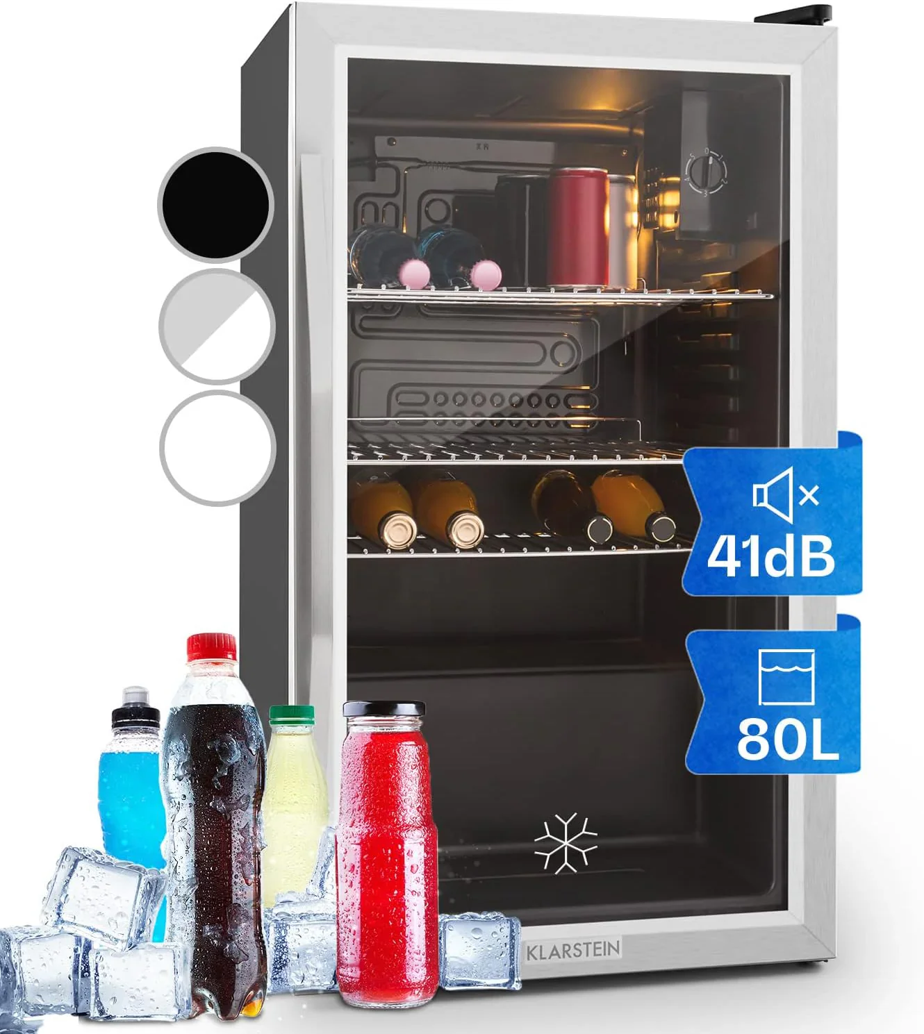 Klarstein Mini K��hlschrank mit Glast��r f��r Zimmer, Getrnkek��hlschrank mit Verstellbaren Ablagen, Kleiner 80 Liter, Indoor/Outdoor K��hlschrank Leise