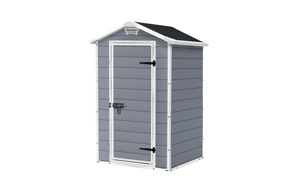 Keter Manor 4x3 Gartenhaus wetterfest Kunststoff 128x94x196cm Innen 111x88x193cm grau für kleine Gärten