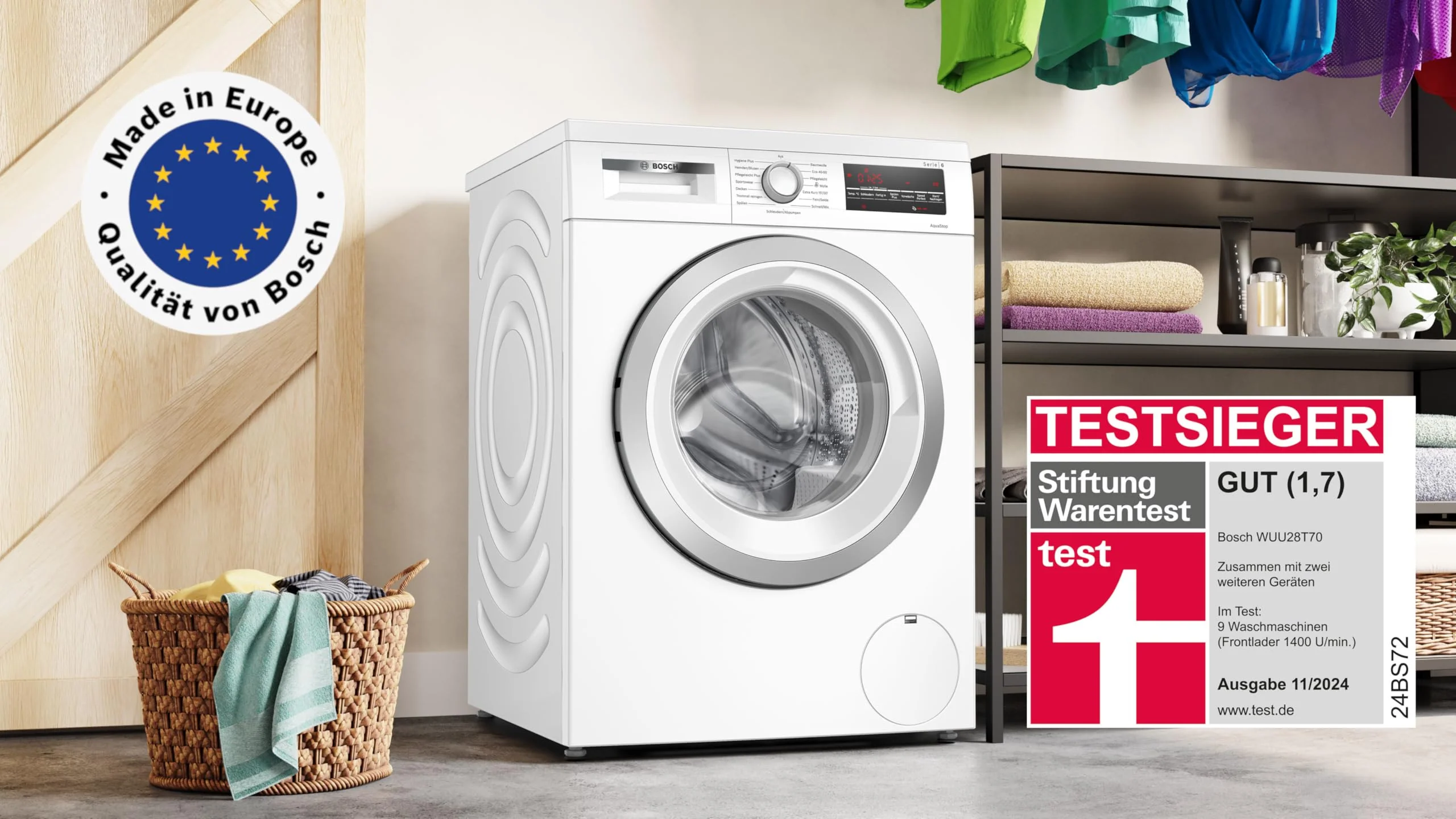 2025 Bosch WUU28T70, Serie 6, Lavatrice, 8 kg, 1400 giri/min, Sotto Piano, Lavaggio Rapido con SpeedPerfect, Funzione Aggiungi Capi, Hygiene Plus, VarioTrommel, Silenziosa grazie a EcoSilence Drive, Display LED, Bianco
