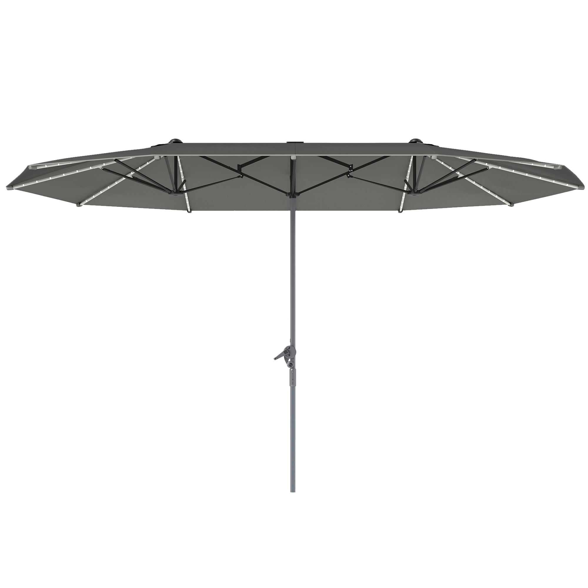 Dubbele Parasol met Zonne-energie Verlichting, Aluminium, Polyester, UPF50+ Bescherming, UV-bestendig, Terras Parasol, Donkergrijs