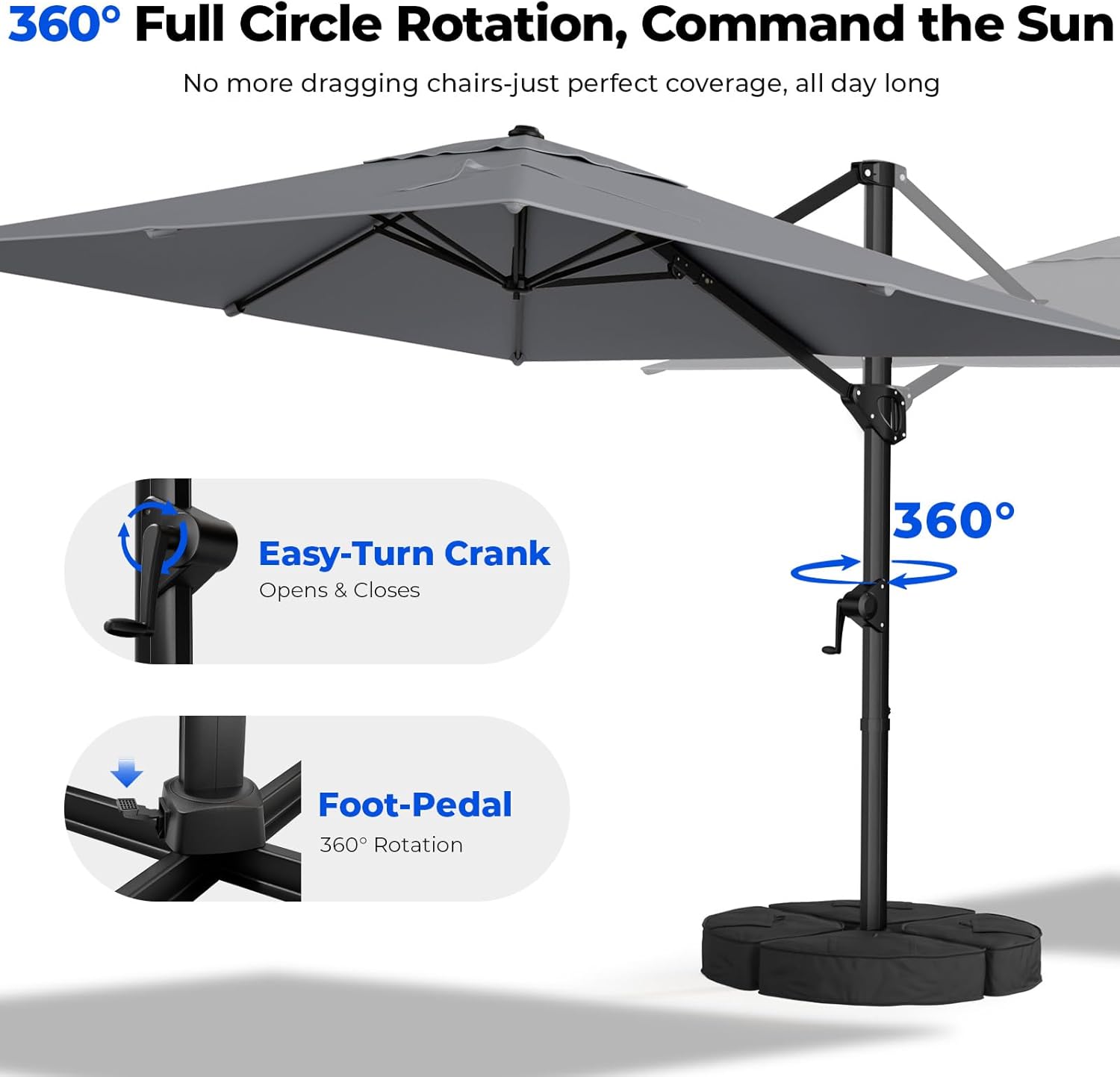 HOMSHADE 9x12FT Cantilever Patio Umbrella Outdoor with Base- Large Offset Heavy-Duty Aluminum Umbrella with 360° Rotation  6 Tilts  Windproof  3-Year Fade Resistance for Pool Deck  Rectangular  Grey