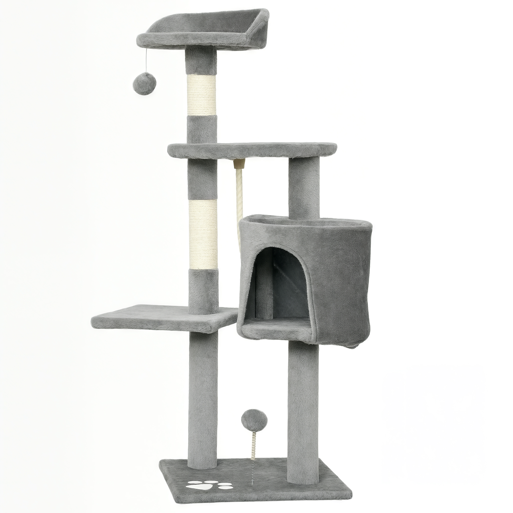PawHut Katzenbaum multi-equipment Kratzbäume Kratzer Plattformen Höhle Seil Spielzeug 40 x 40 x 114 cm grau