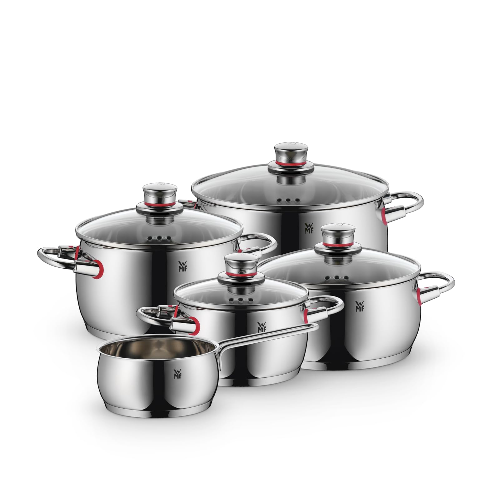 WMF Quality One Topfset Induktion fünfteilig Glasdeckel Cromargan Edelstahl Dampföffnung für alle Herdarten
