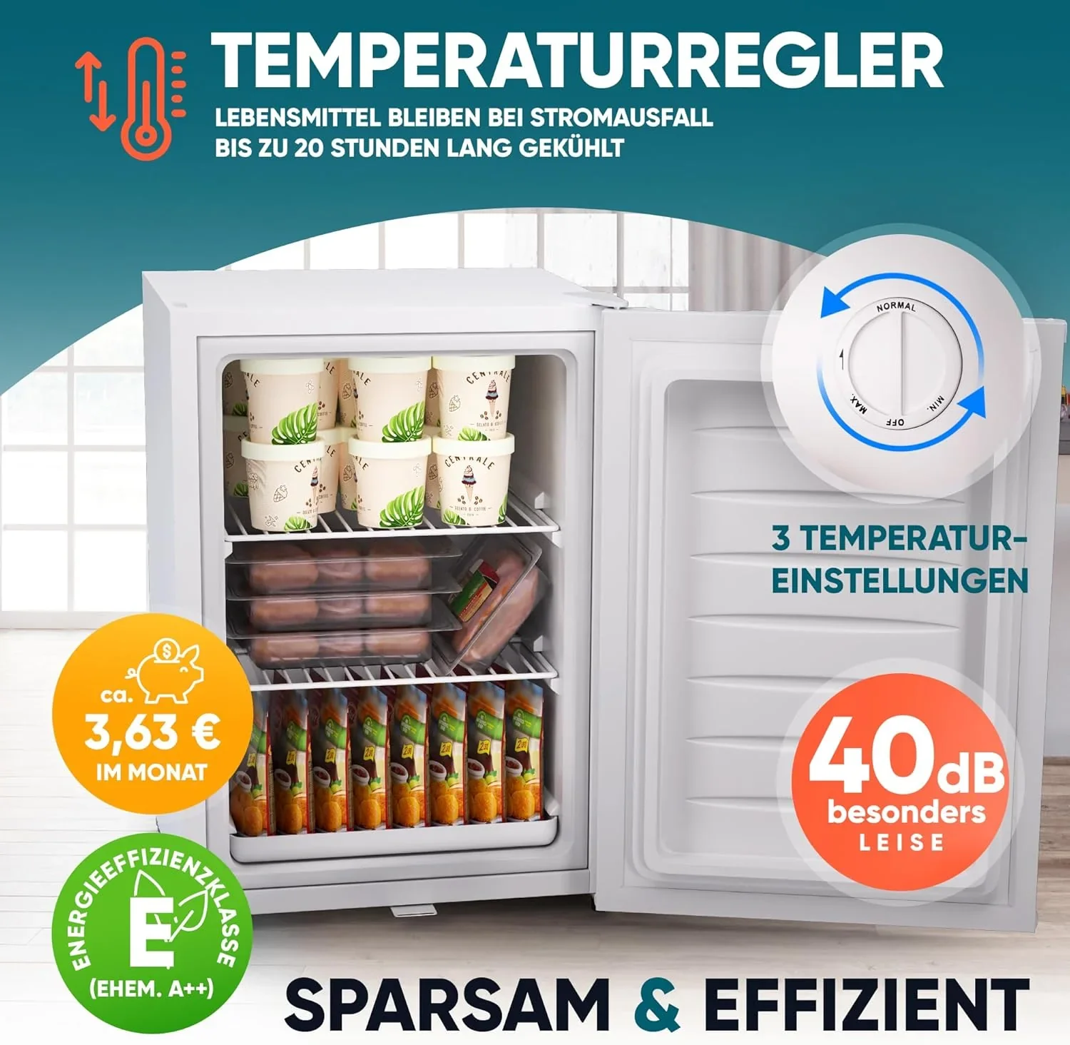 Stillstern Mini Gefrierschrank (42L) -18��C, Eisw��rfelschale, Schloss, T��ranschlag wechselbar, 4-Sterne Tiefk��hlschrank f��r Camping/B��ro Gefriertruhe Klein Gefrierschrank Klein Tiefk��hltruhe