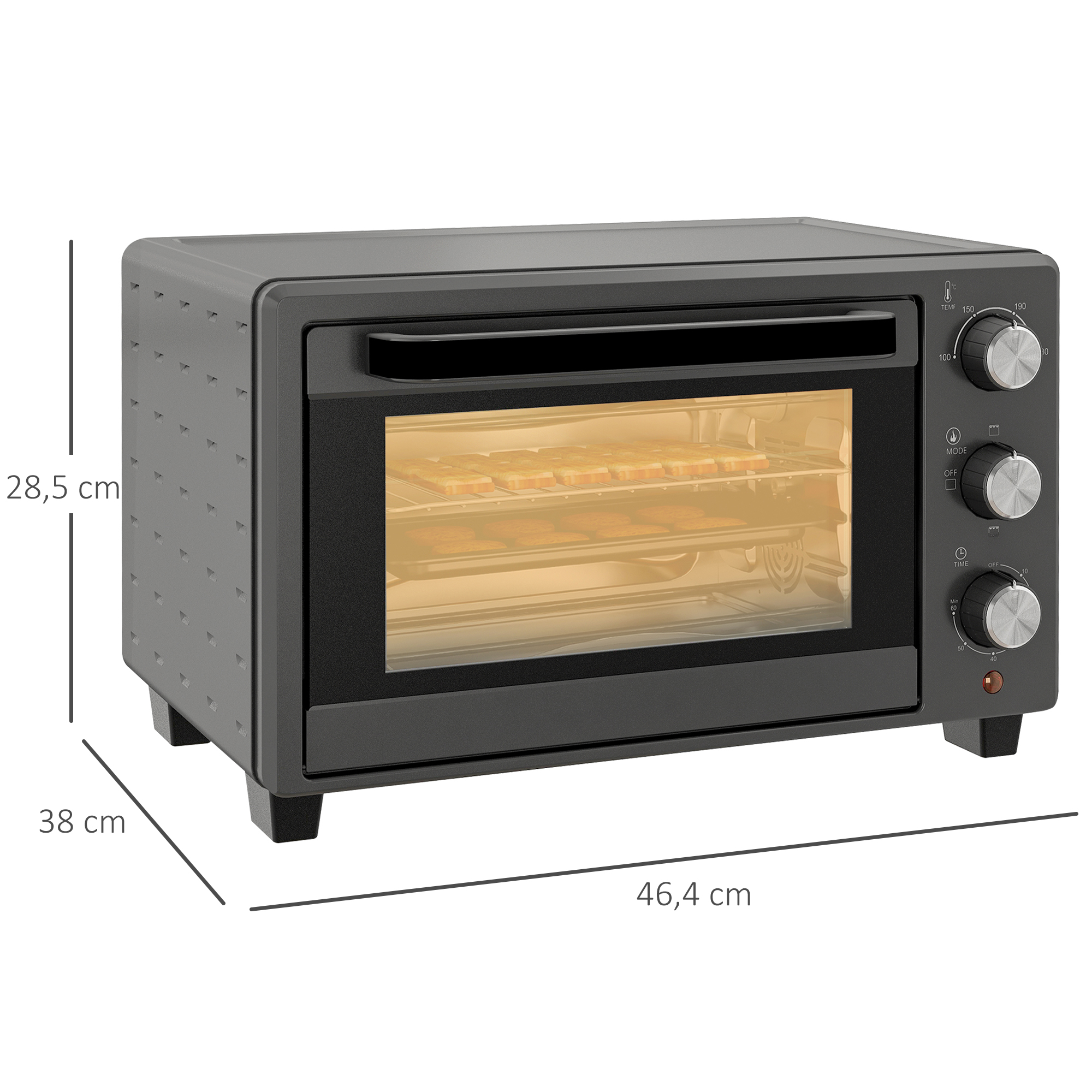 Minibackofen, 21L Toasterofen met 1 Draadrek en 1 Bakplaat, 3 Kookmodi, 100 ��C-230 ��C, Roestvrijstaal, Glas, Grijs
