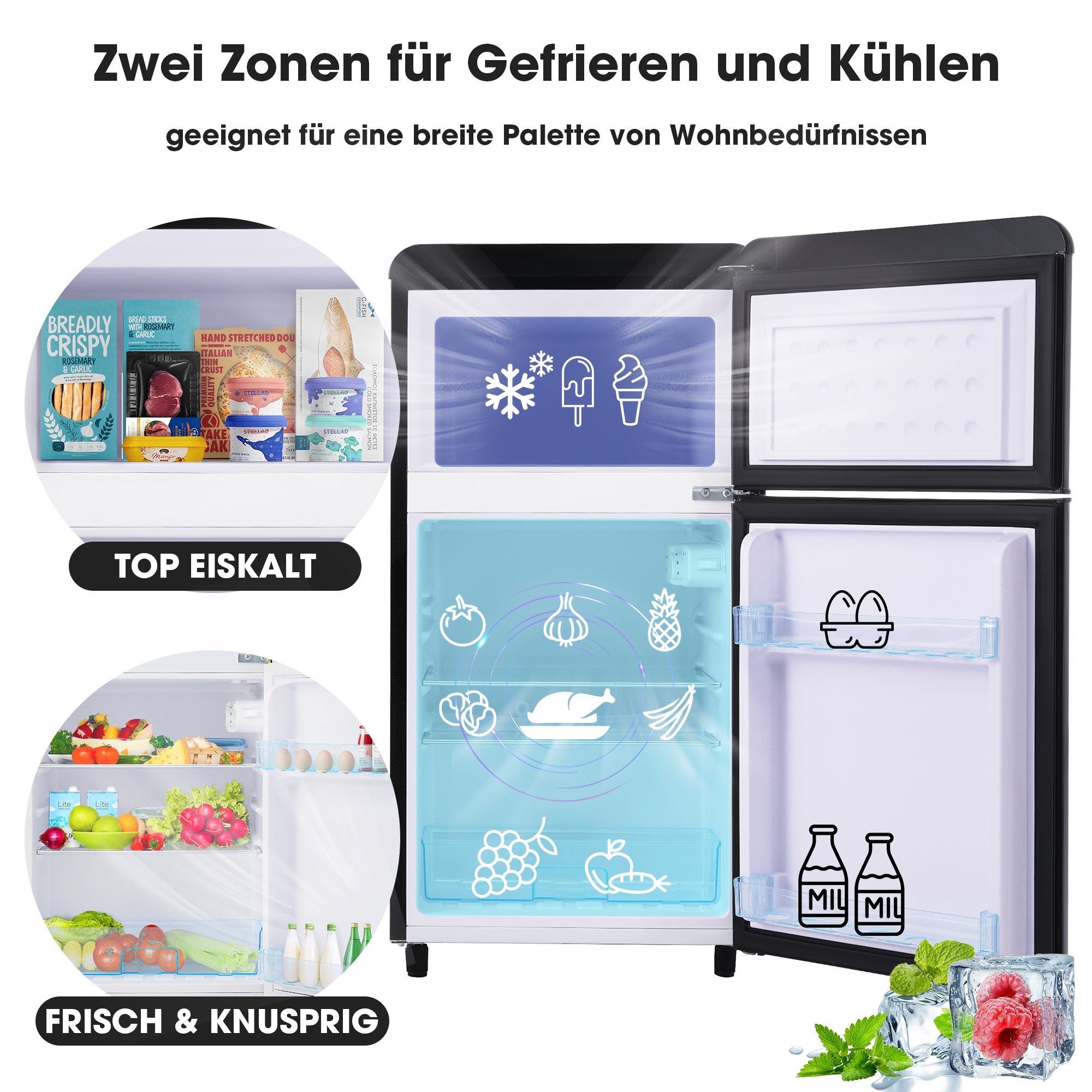 Table Top Kühlschrank Retro Kühl-/Gefrierkombination BCD-100C