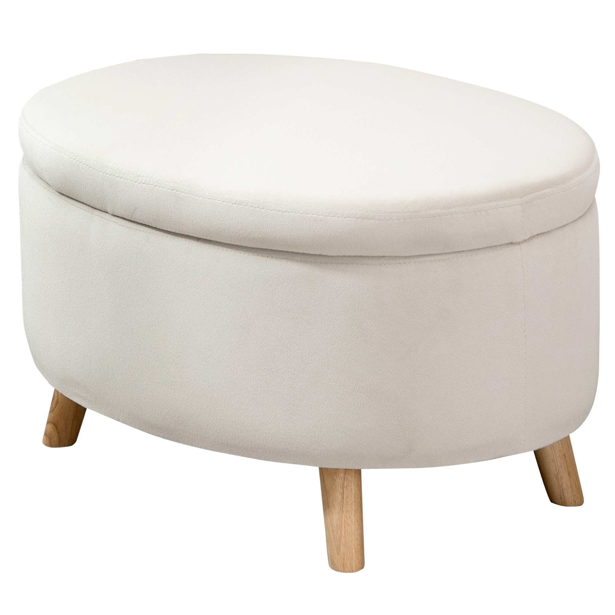 HOMCOM Sitzbank mit Stauraum, Hocker, ovale Form, Samtoptik, bis 120 kg, 71 x 51,5 x 42 cm, Beige