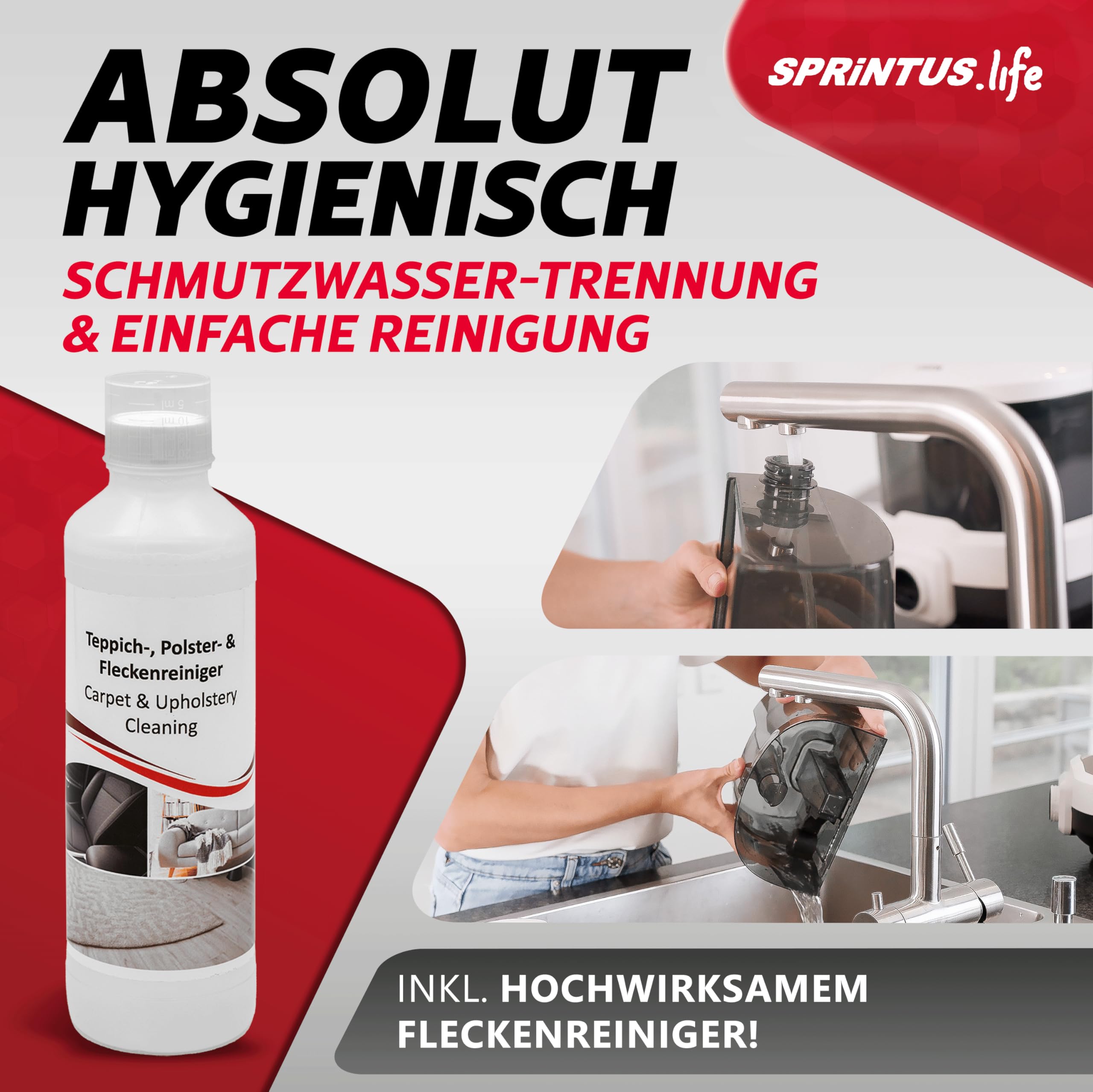 Nasssauger Polsterreiniger SPOTTY mit 3 bar Sprühdruck und 170 mbar Saugleistung für Teppich, Polster, Tierhaar, Auto und Hartboden