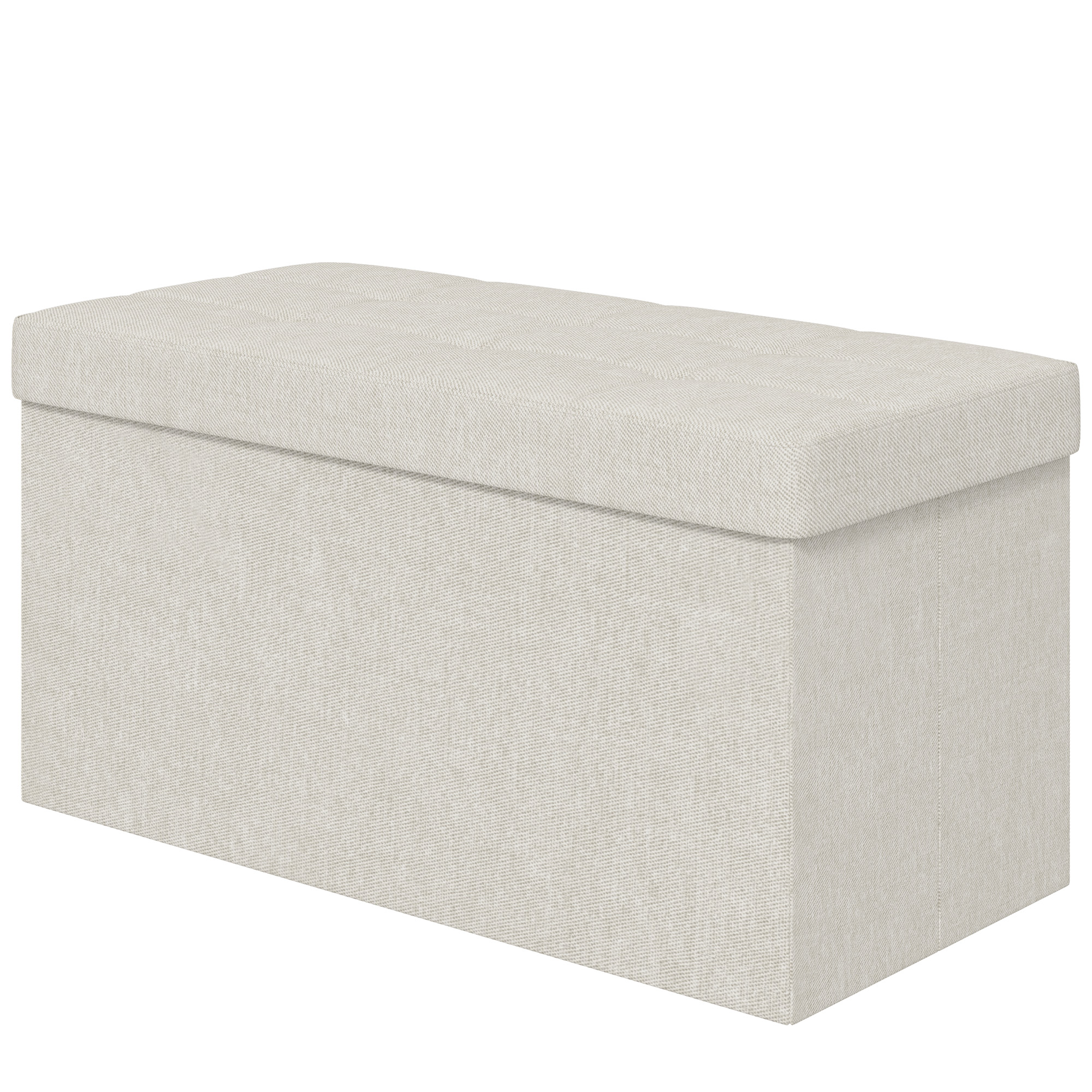 HOMCOM Aufbewahrungs-Pouf, faltbarer Betthocker, Fußhocker mit Deckel, gesteppt, 76L x 38B x 38H cm, creme
