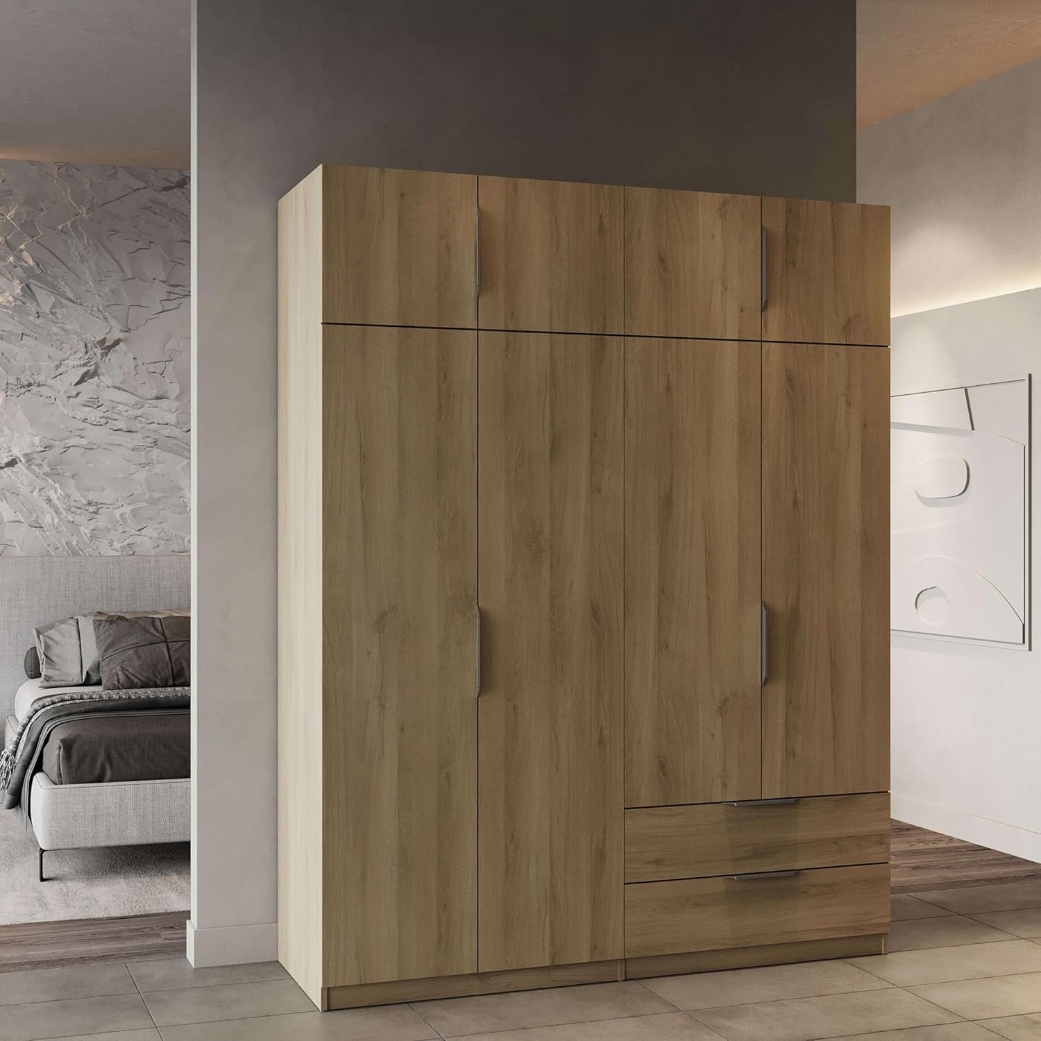 Miroytengo Armario Dormitorio Ghost 8 Puertas y 2 cajones Melamina Color Roble Kronberg 158x51 cm