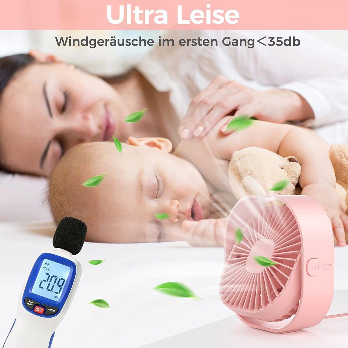 Mini USB-Ventilator USB Ventilator Mini USB Tischventilator Leise 3 Speed