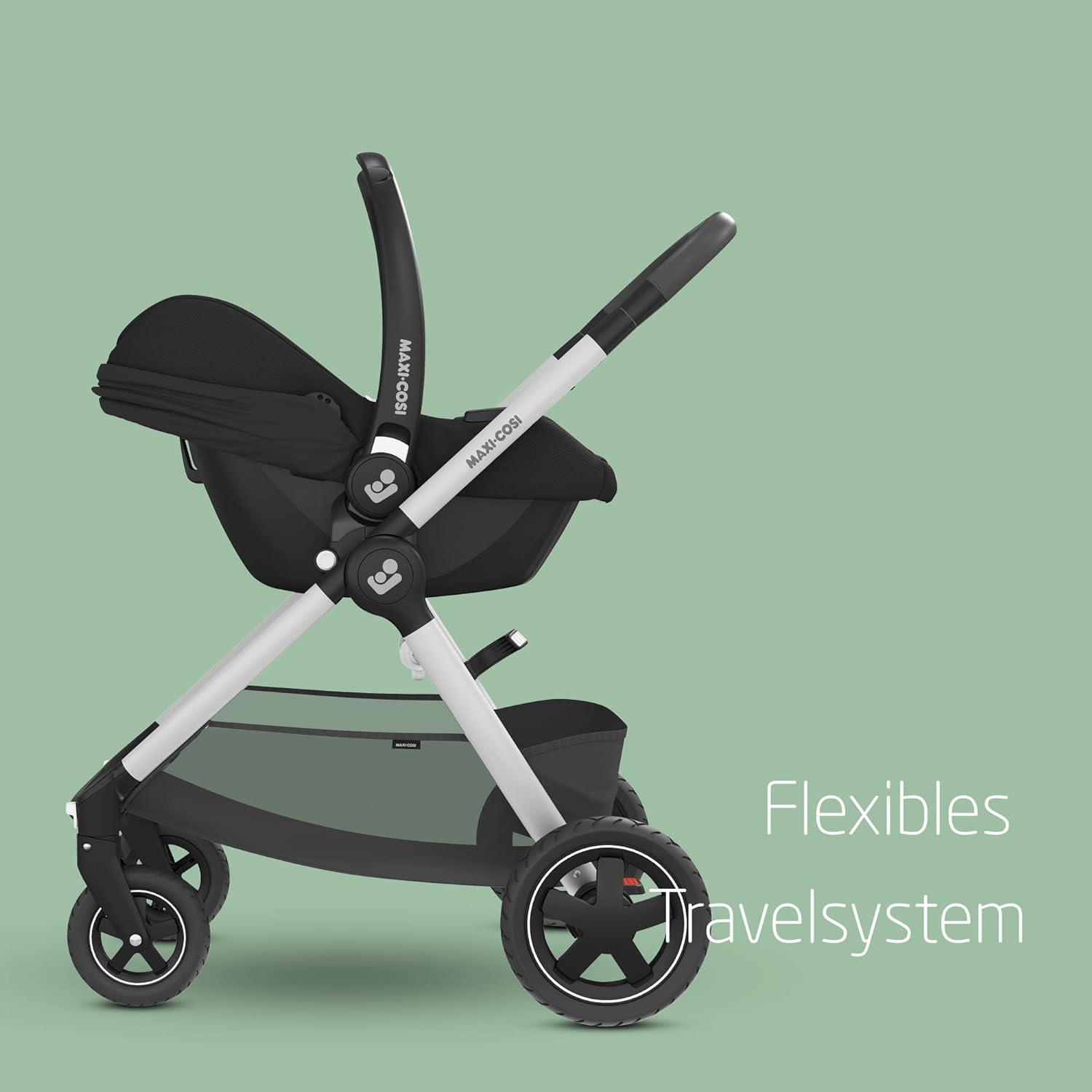 Maxi-Cosi CabrioFix i-Size, Babyschale, 0–12 Monate, max. 12 kg, leichter i-Size Kindersitz (3,2 kg), Sonnenverdeck, gepolsterter Sitz, für viele Maxi-Cosi Kinderwagen, Essential Green