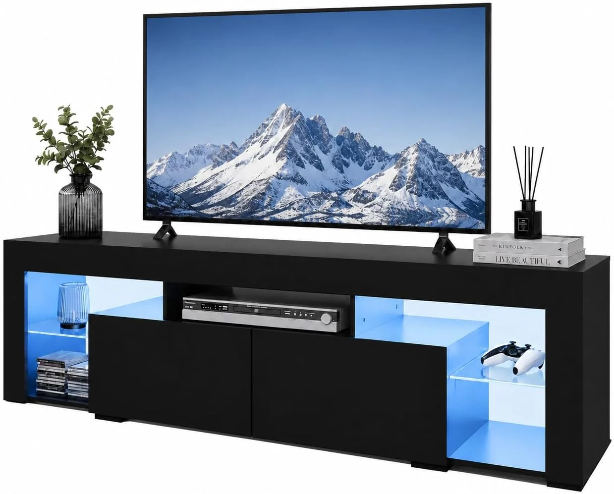 WLIVE TV-Lowboard mit RGB-LED-Beleuchtung, moderner Fernsehschrank
