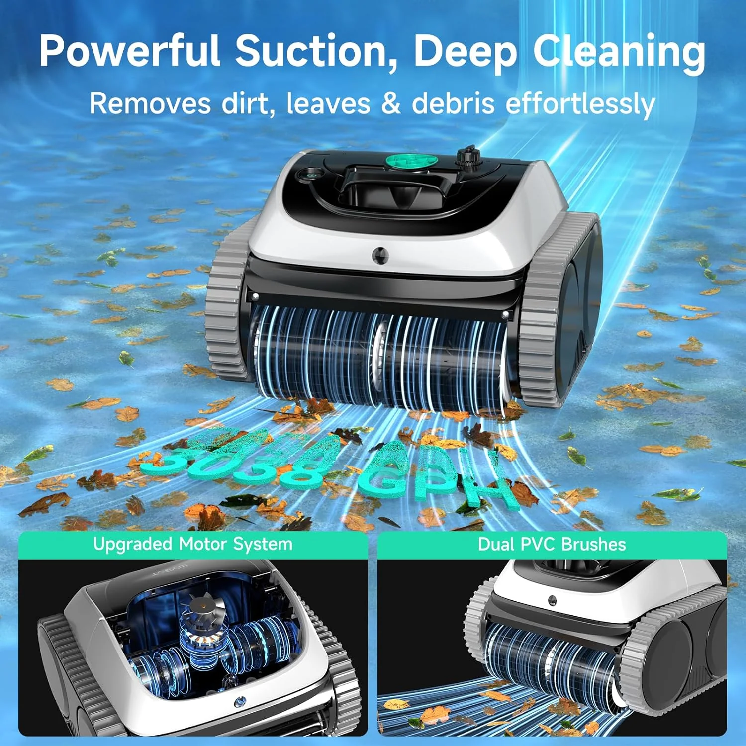 C1 Cordless Pool Vacuum, Wall & Waterline Cleaning, Pool Cleaner Robot with Smart Route Planning, 150 Mins Runtime, Ideal for Inground Pools Up to 1,614 Sq.ft, DeepGrey & Green