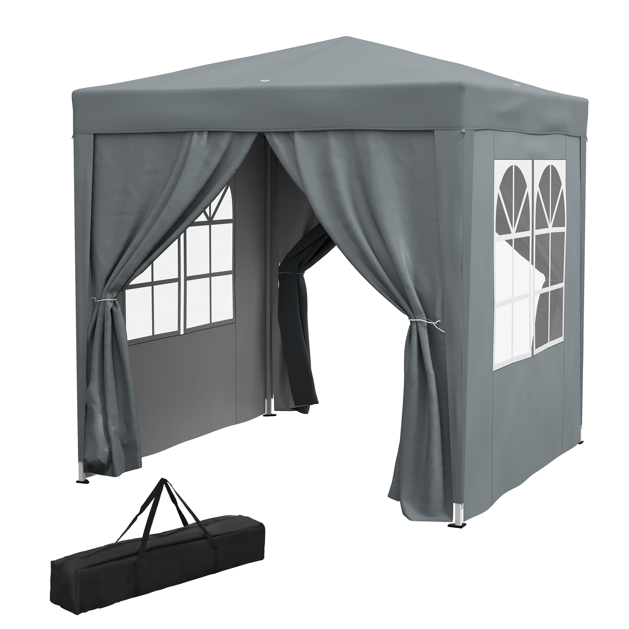 Outsunny Gartenpavillon Faltzelt Barnum Pop-up 2 x 2 m 4 abnehmbare Seitenwände 2 Fenster Transporttasche, Grau