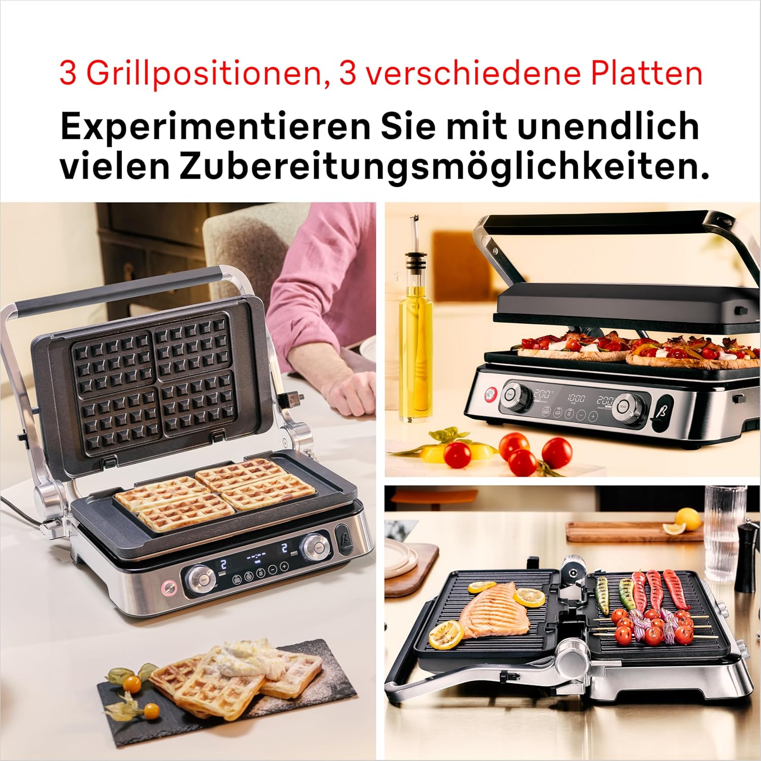 Braun MultiGrill 9 Pro CG 9167, Kontaktgrill mit Grill-, Flach-, Waffelplatten und Temperaturfühler, Grillpositionen: Kontakt, BBQ, Ofen, Spülmaschinenfeste Platten, Boost-Funktion bis 265°