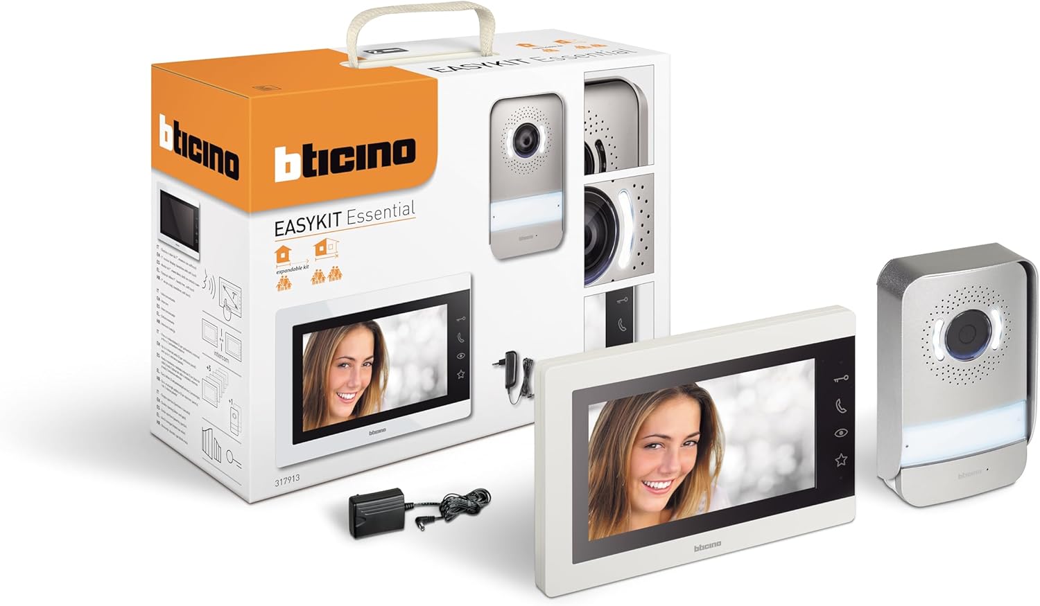 Bticino 317913 EASYKIT ESSENTIAL VIDEOCITOFONO MONOFAMILIARE Plug-In 2 Fili con: 1 Pulsantiera Esterna, Campanello e Telecamera, 1 Monitor Interno 7'' a Colori Vivavoce
