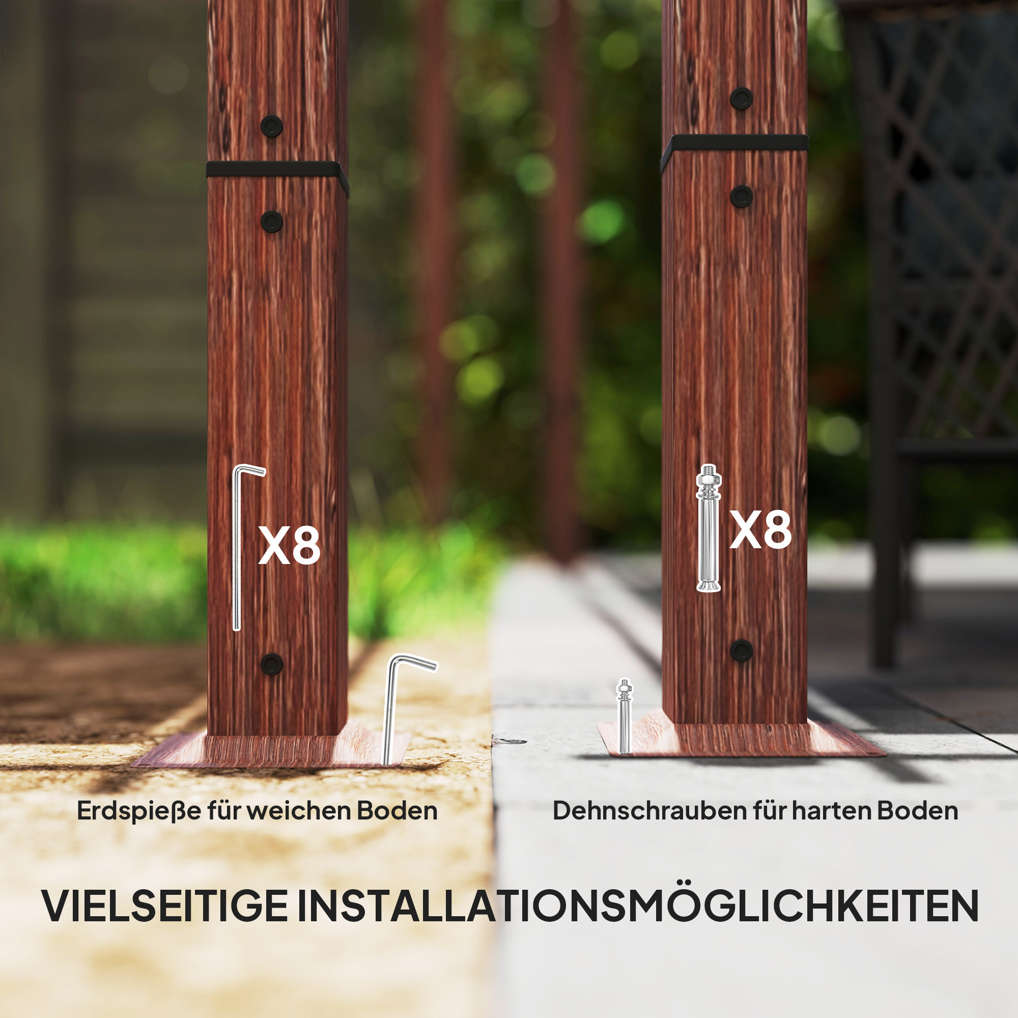 Outsunny 3 x 3 m Tuin-Pergola, Verstelbaar Terrasdak, Aluminium Frame, UPF30+ Zonbescherming, Natuurlijk Hout