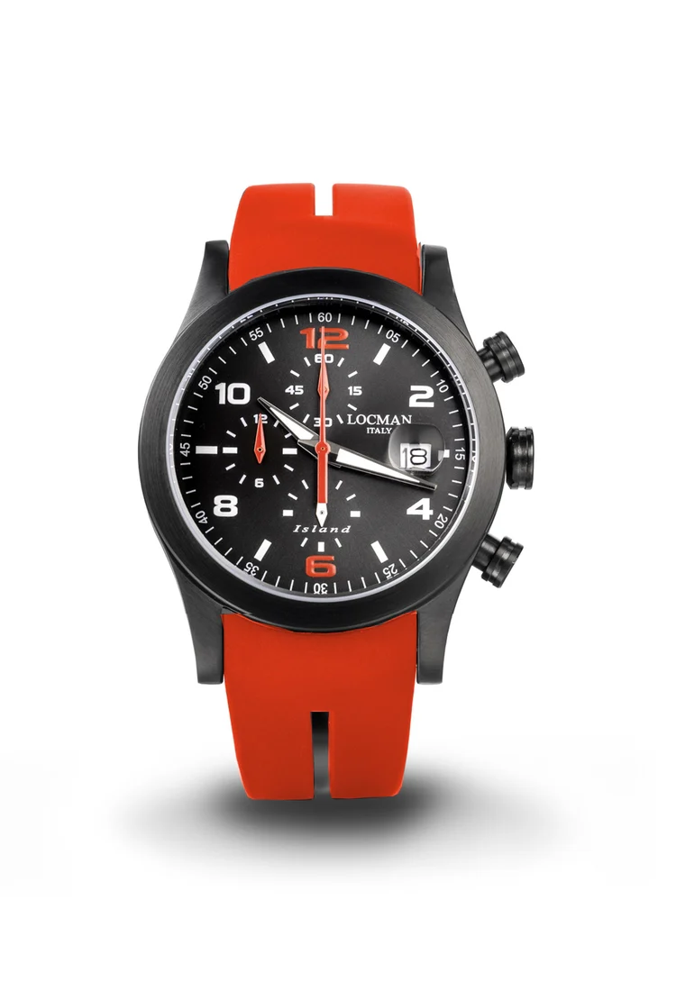 Orologio Locman Island Crono PVD nero silicone arancio 0618K07S-BKGYRDSR