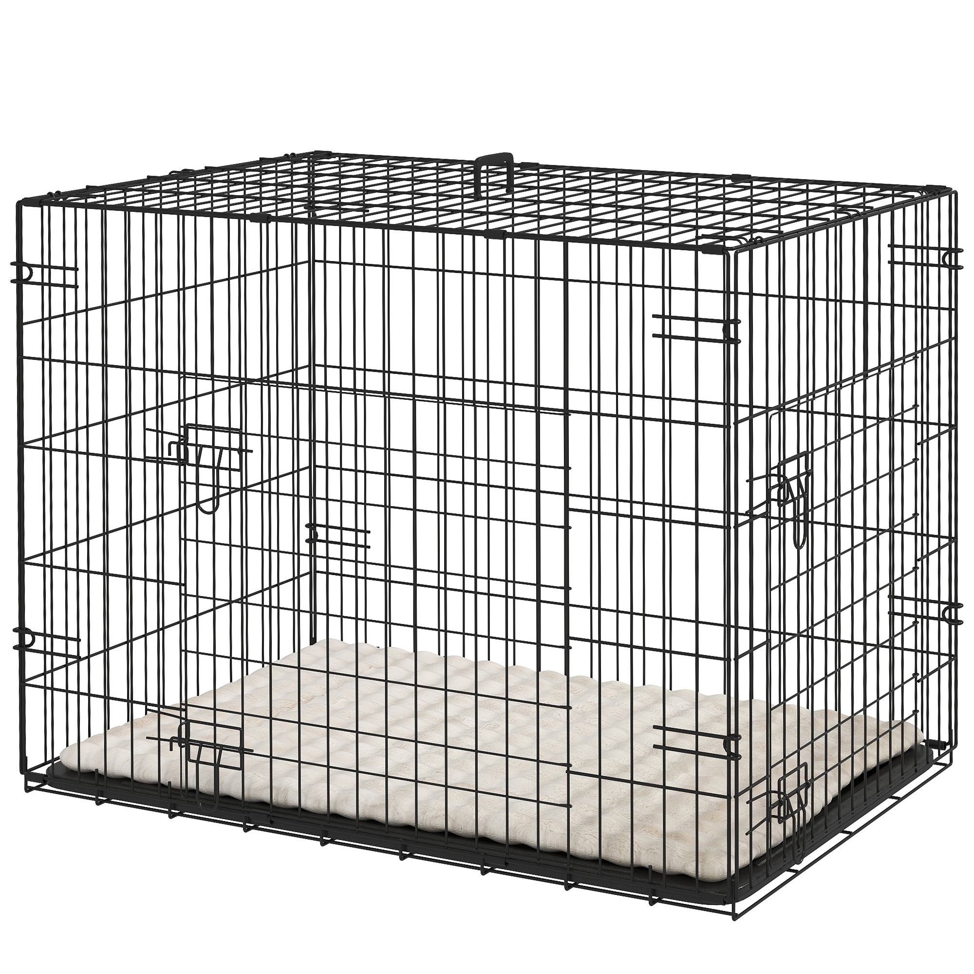 PawHut Hundekäfig Hundetransportkäfig faltbar mit 2 Türen herausnehmbarem Boden waschbarem Kissen 76 x 53 x 60 cm Schwarz