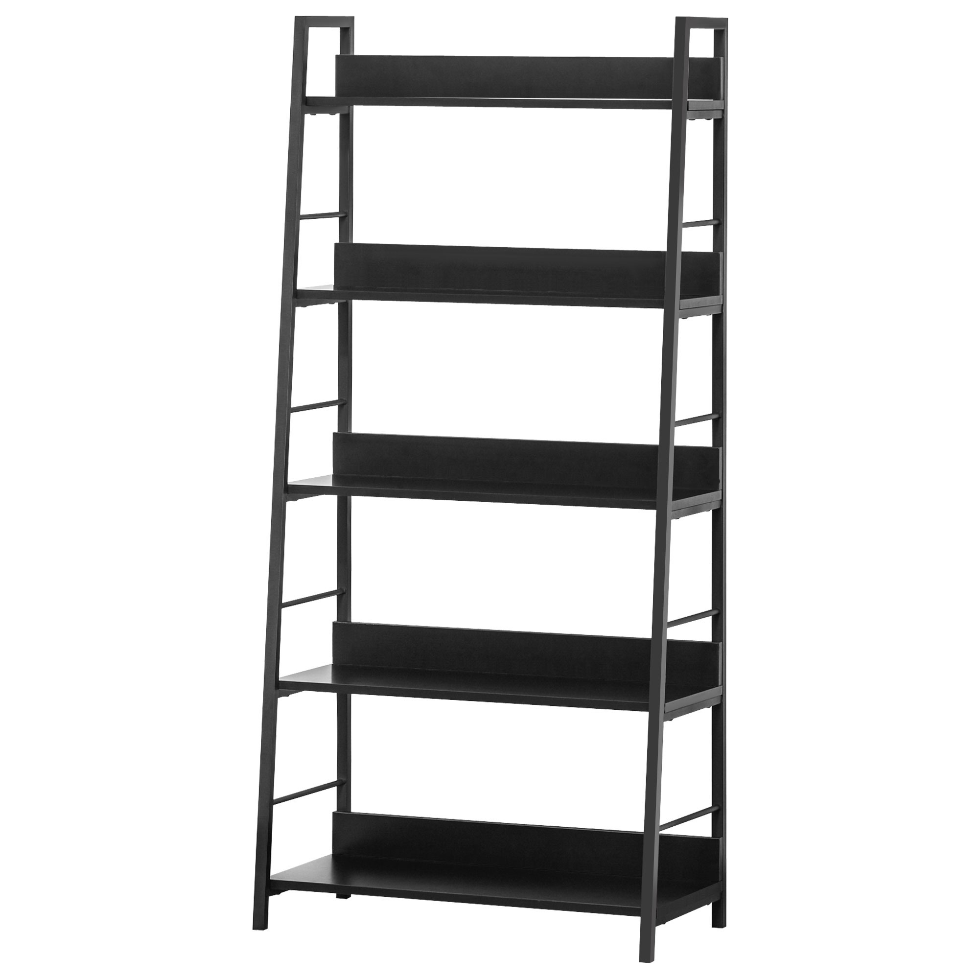 HOMCOM Bücherregal Regal mit schräger industrieller Aufbewahrung 5 Ebenen 70L x 35B x 150H cm Schwarz