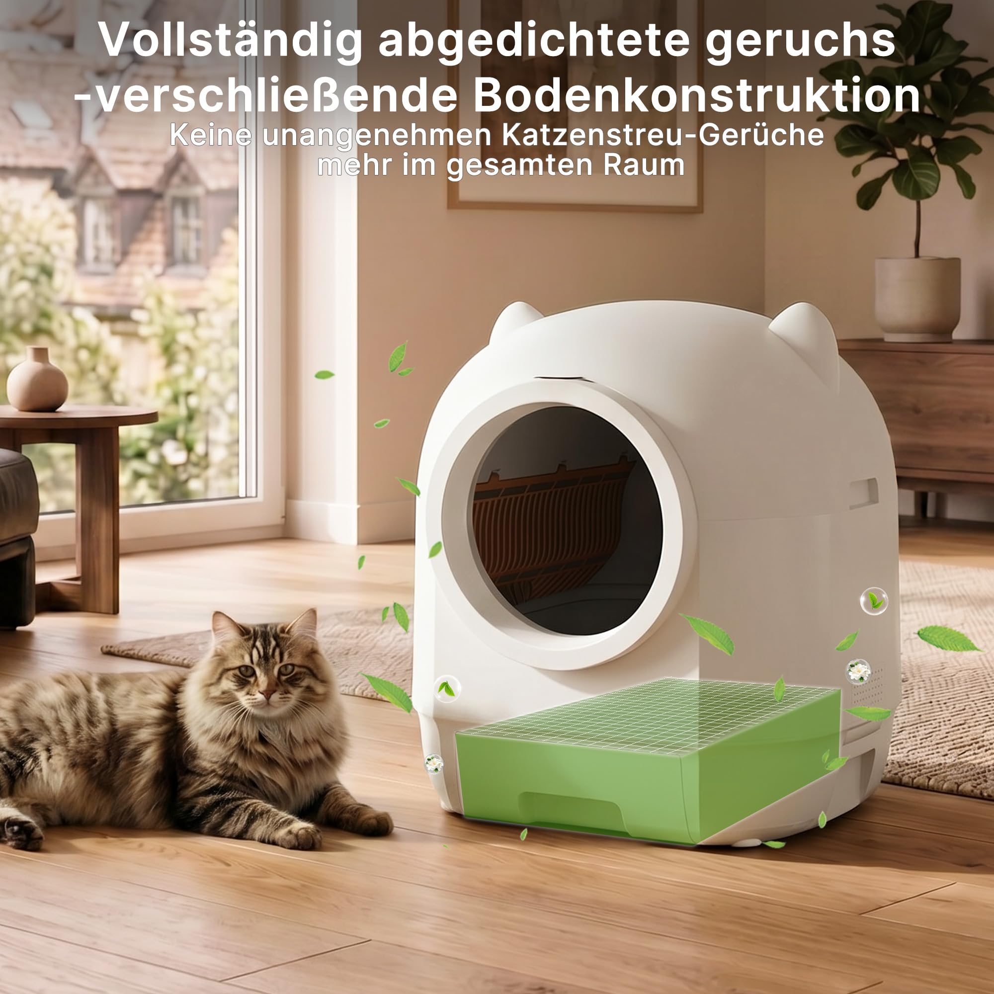 Selbstreinigendes Katzenklo XXL mit 90 L Fassungsvermögen, App-Steuerung und doppeltem Geruchsschutzsystem