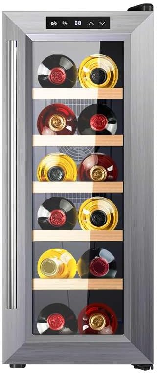 Cecotec GrandSommelier 1270 CoolWood Bolero Wine Rack 12 Bottles, Thermoelectric, Silent 35dB, Temperature 8-18oC, Touch Panel, Interior LED, Eco-Friendly, Elegant and Modern Design